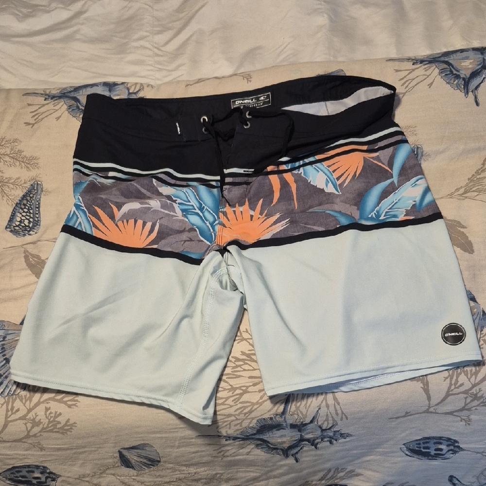 O'Neill HYPERFREAK Tropical Print Board Shorts - Blue and Orange SZ. 38